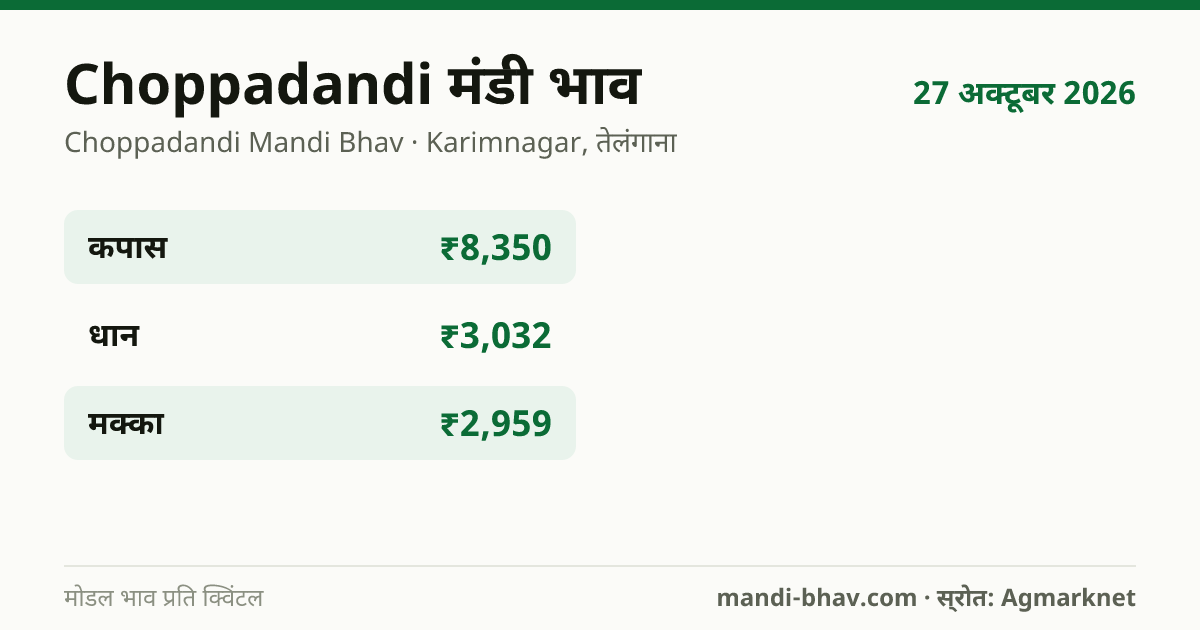 Choppadandi मंडी भाव 27 अक्टूबर 2026: फसलवार मोडल रेट प्रति क्विंटल