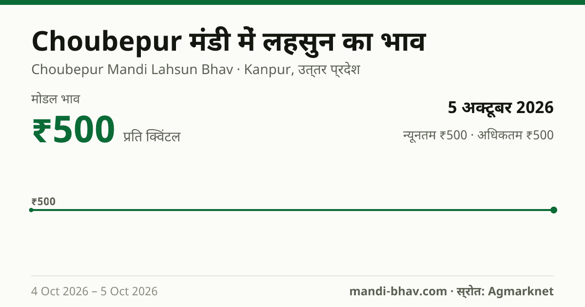 Choubepur मंडी में लहसुन का भाव 5 अक्टूबर 2026: मोडल ₹500 प्रति क्विंटल, भाव के रुझान का चार्ट