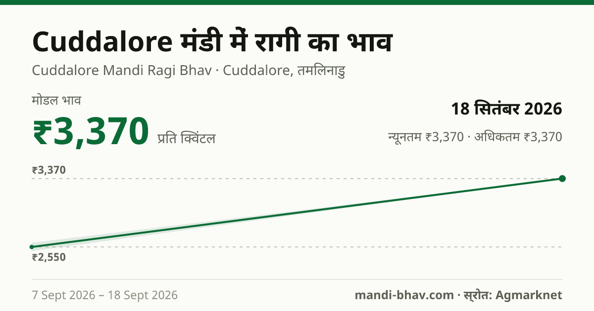Cuddalore मंडी में रागी का भाव 18 सितंबर 2026: मोडल ₹3,370 प्रति क्विंटल, भाव के रुझान का चार्ट