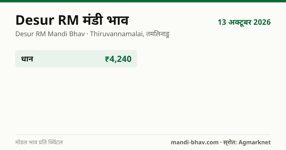 Desur RM मंडी भाव 13 अक्टूबर 2026: फसलवार मोडल रेट प्रति क्विंटल