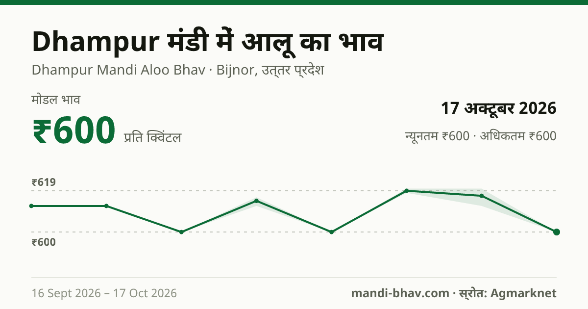Dhampur मंडी में आलू का भाव 17 अक्टूबर 2026: मोडल ₹600 प्रति क्विंटल, भाव के रुझान का चार्ट