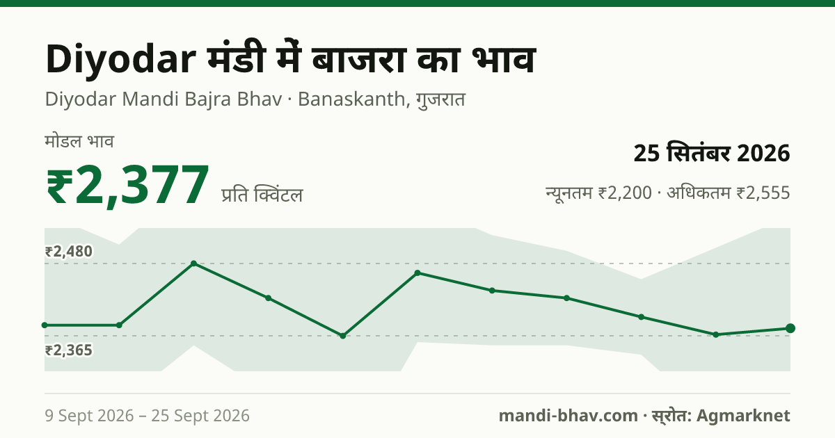 Diyodar मंडी में बाजरा का भाव 25 सितंबर 2026: मोडल ₹2,377 प्रति क्विंटल, भाव के रुझान का चार्ट
