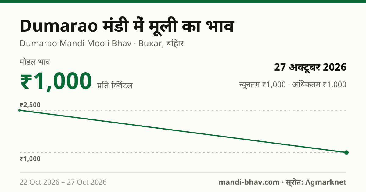 Dumarao मंडी में मूली का भाव 27 अक्टूबर 2026: मोडल ₹1,000 प्रति क्विंटल, भाव के रुझान का चार्ट