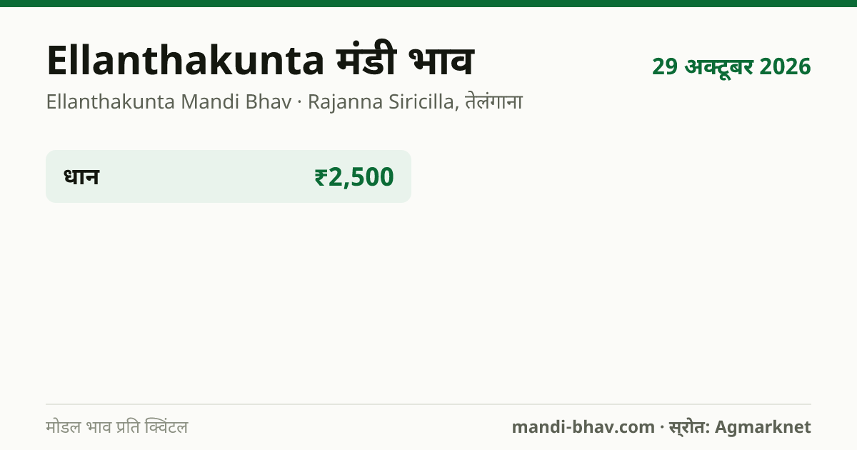 Ellanthakunta मंडी भाव 29 अक्टूबर 2026: फसलवार मोडल रेट प्रति क्विंटल
