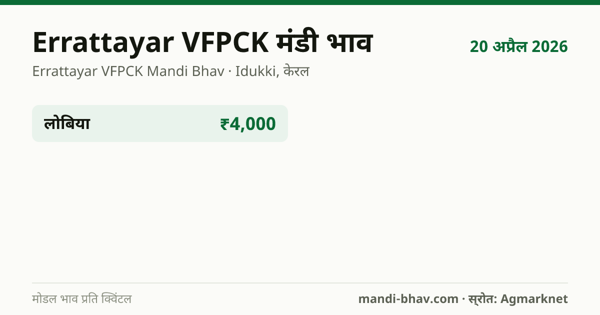 Errattayar VFPCK मंडी भाव 20 अप्रैल 2026: फसलवार मोडल रेट प्रति क्विंटल