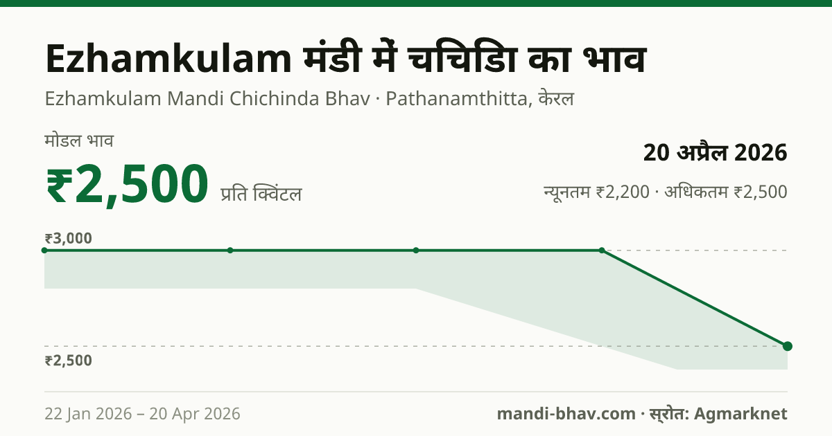 Ezhamkulam मंडी में चिचिंडा का भाव 20 अप्रैल 2026: मोडल ₹2,500 प्रति क्विंटल, भाव के रुझान का चार्ट
