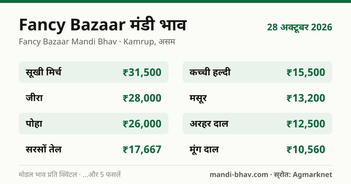 Fancy Bazaar मंडी भाव 28 अक्टूबर 2026: फसलवार मोडल रेट प्रति क्विंटल