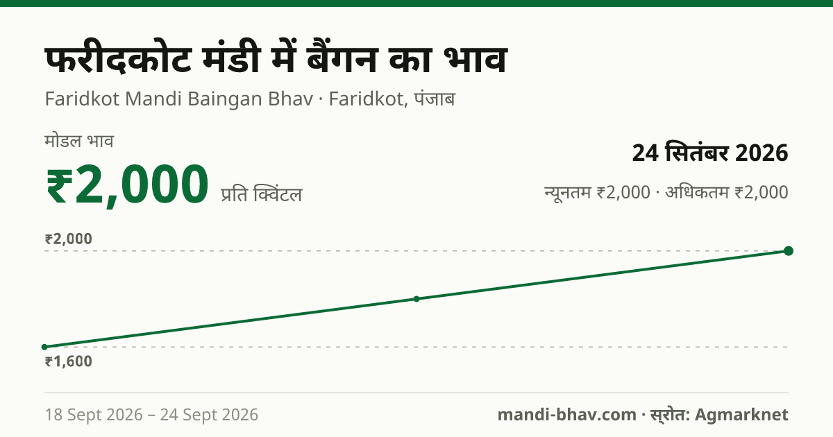 फरीदकोट मंडी में बैंगन का भाव 24 सितंबर 2026: मोडल ₹2,000 प्रति क्विंटल, भाव के रुझान का चार्ट
