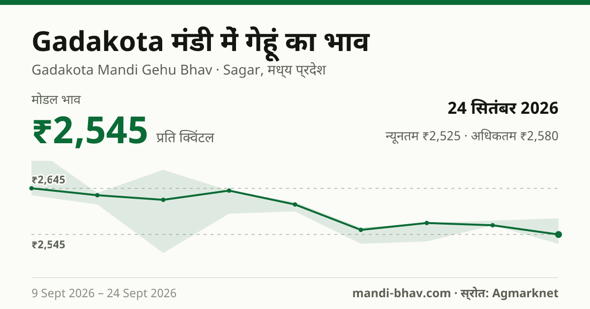 Gadakota मंडी में गेहूं का भाव 24 सितंबर 2026: मोडल ₹2,545 प्रति क्विंटल, भाव के रुझान का चार्ट