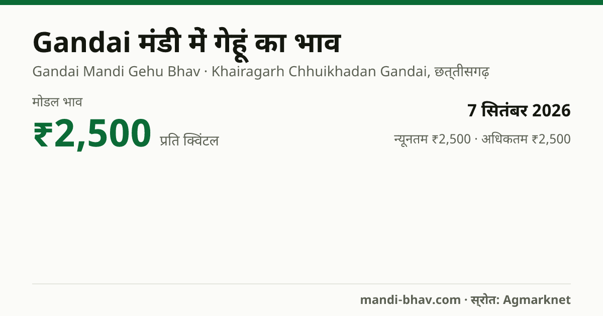 Gandai मंडी में गेहूं का भाव 7 सितंबर 2026: मोडल ₹2,500 प्रति क्विंटल, भाव के रुझान का चार्ट