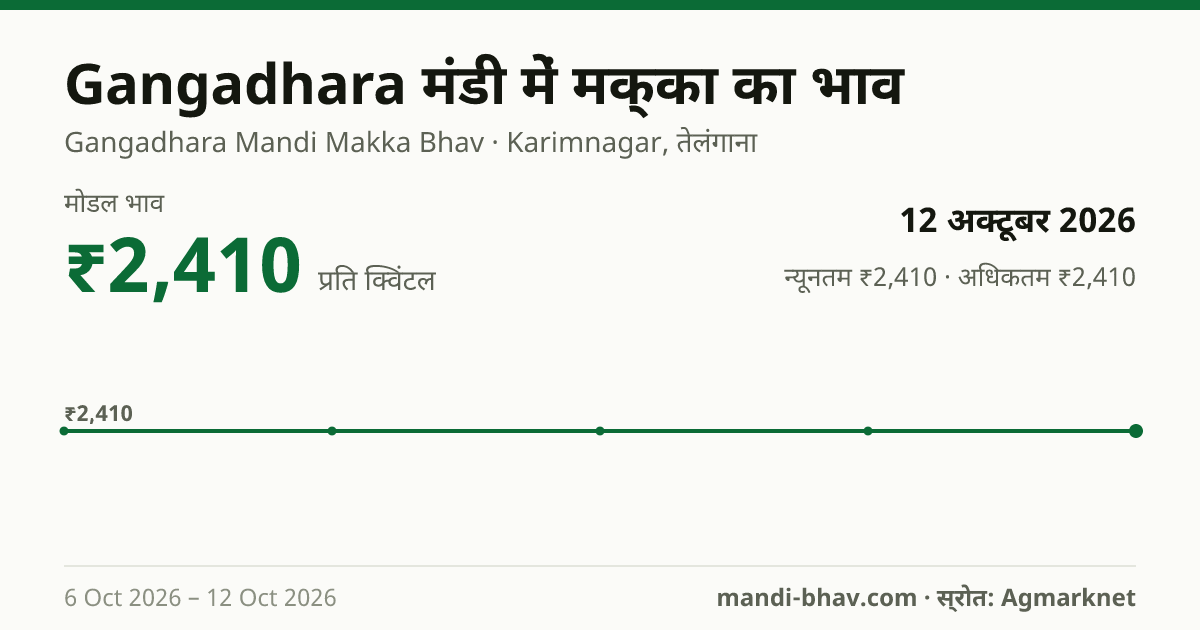 Gangadhara मंडी में मक्का का भाव 12 अक्टूबर 2026: मोडल ₹2,410 प्रति क्विंटल, भाव के रुझान का चार्ट