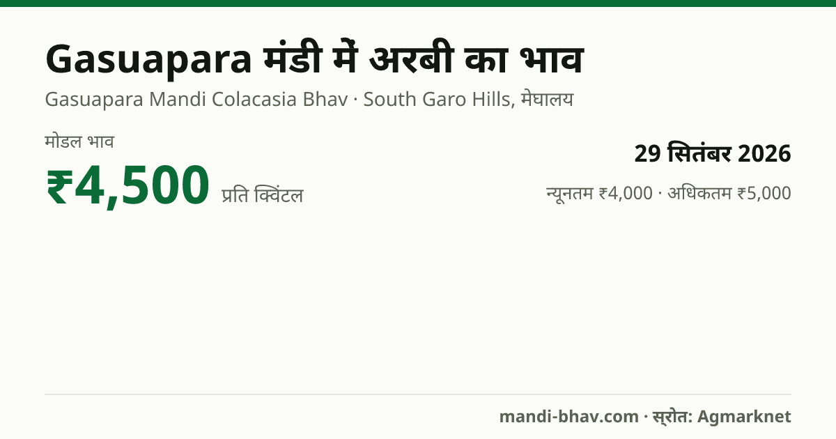 Gasuapara मंडी में अरबी का भाव 29 सितंबर 2026: मोडल ₹4,500 प्रति क्विंटल, भाव के रुझान का चार्ट