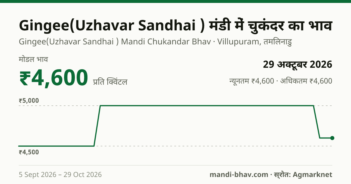 Gingee(Uzhavar Sandhai ) मंडी में चुकंदर का भाव 29 अक्टूबर 2026: मोडल ₹4,600 प्रति क्विंटल, भाव के रुझान का चार्ट