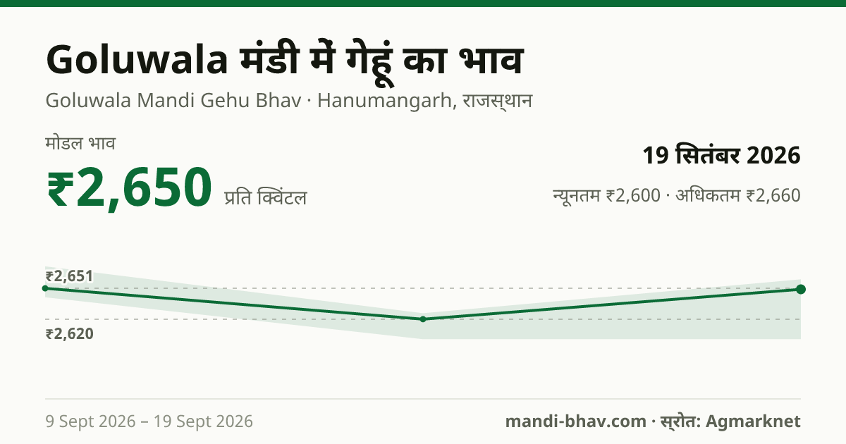 Goluwala मंडी में गेहूं का भाव 19 सितंबर 2026: मोडल ₹2,650 प्रति क्विंटल, भाव के रुझान का चार्ट