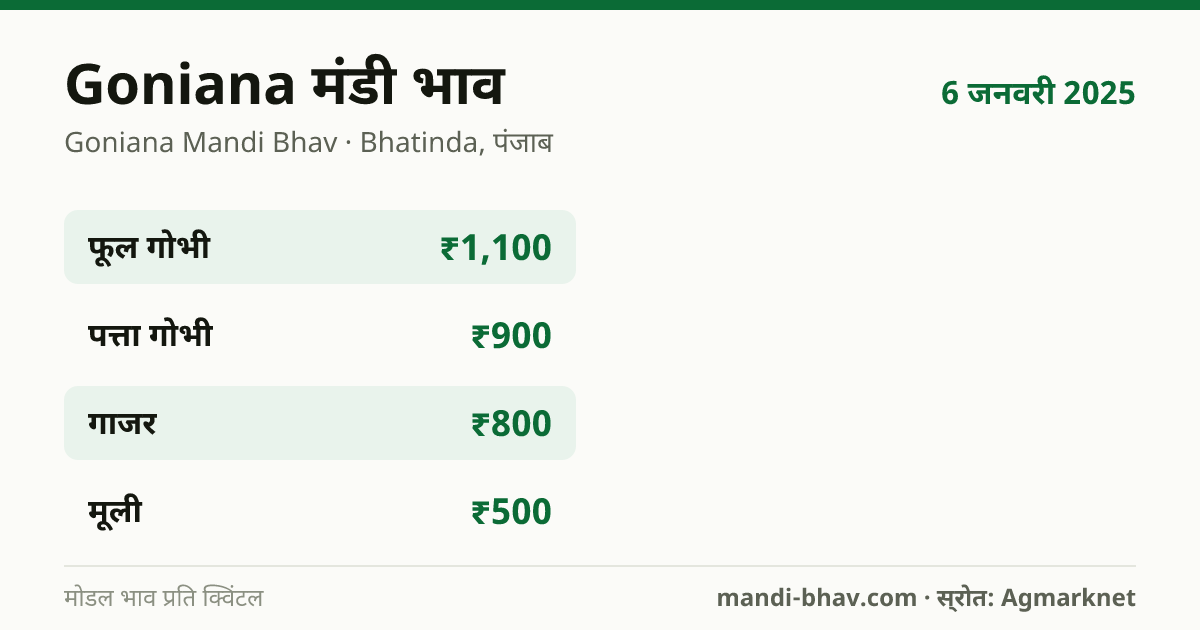 Goniana मंडी भाव 6 जनवरी 2025: फसलवार मोडल रेट प्रति क्विंटल
