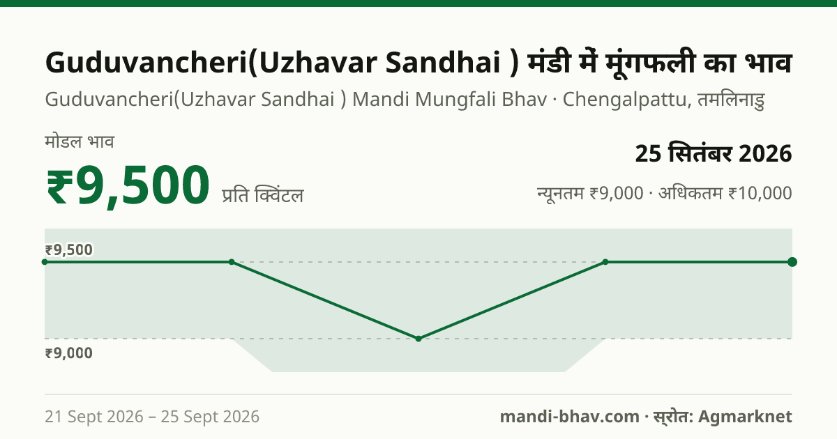 Guduvancheri(Uzhavar Sandhai ) मंडी में मूंगफली का भाव 25 सितंबर 2026: मोडल ₹9,500 प्रति क्विंटल, भाव के रुझान का चार्ट