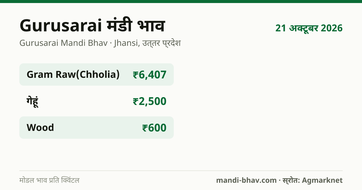 Gurusarai मंडी भाव 21 अक्टूबर 2026: फसलवार मोडल रेट प्रति क्विंटल
