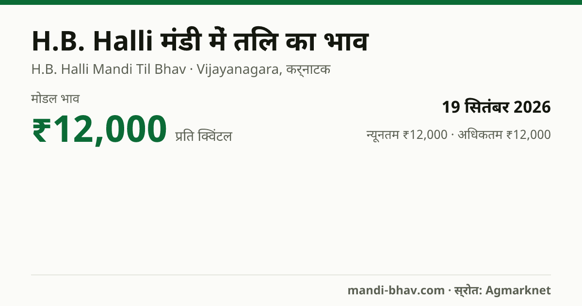 H.B. Halli मंडी में तिल का भाव 19 सितंबर 2026: मोडल ₹12,000 प्रति क्विंटल, भाव के रुझान का चार्ट