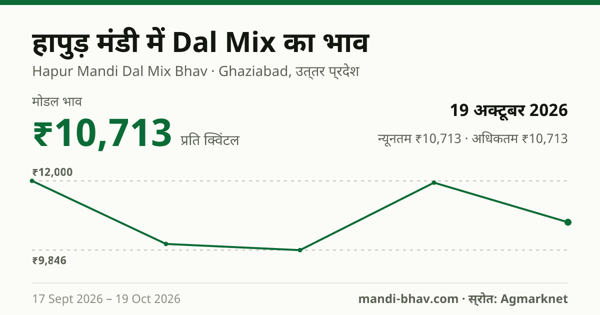 हापुड़ मंडी में Dal Mix का भाव 19 अक्टूबर 2026: मोडल ₹10,713 प्रति क्विंटल, भाव के रुझान का चार्ट