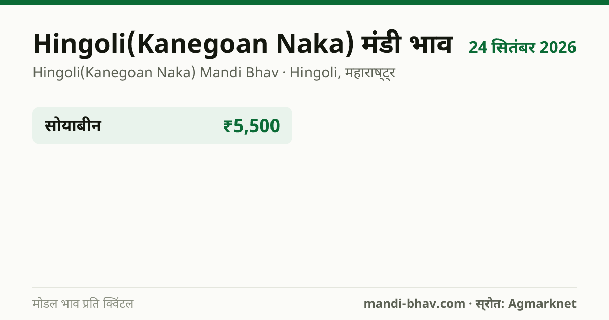 Hingoli(Kanegoan Naka) मंडी भाव 24 सितंबर 2026: फसलवार मोडल रेट प्रति क्विंटल