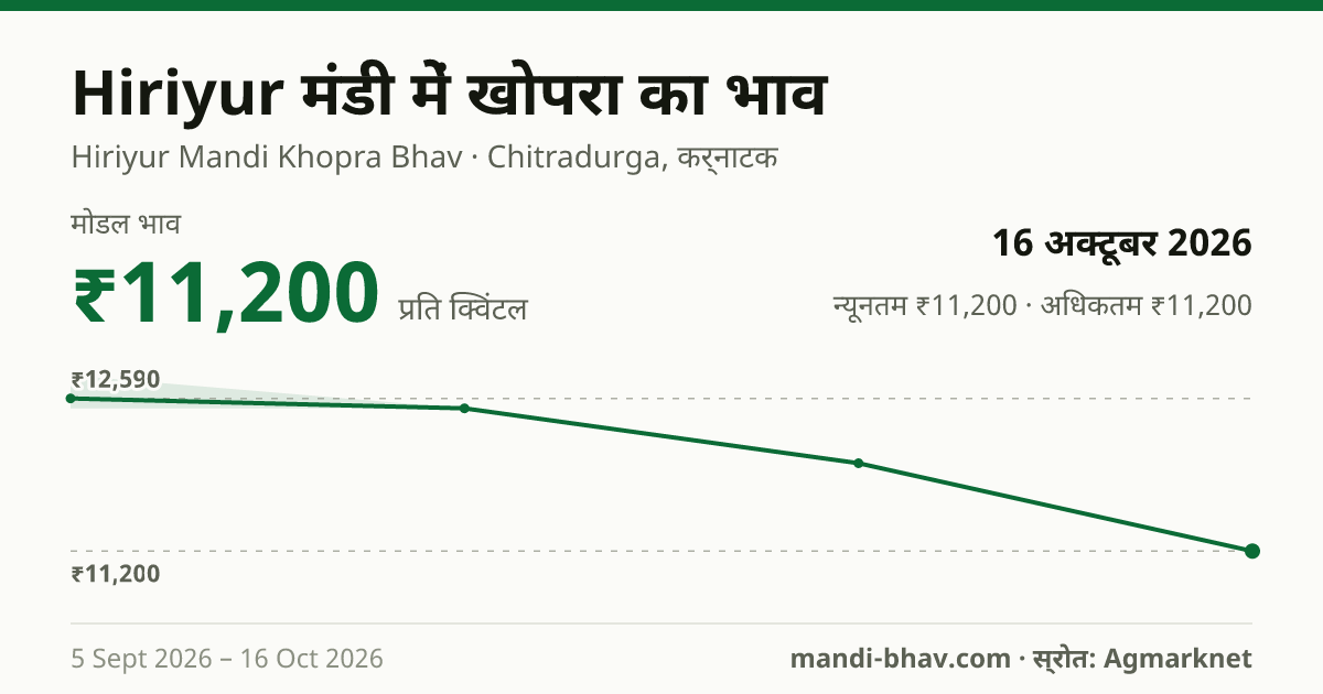Hiriyur मंडी में खोपरा का भाव 16 अक्टूबर 2026: मोडल ₹11,200 प्रति क्विंटल, भाव के रुझान का चार्ट