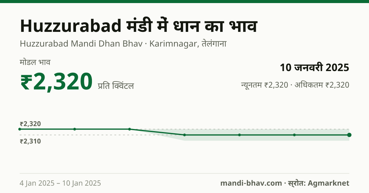 Huzzurabad मंडी में धान का भाव 10 जनवरी 2025: मोडल ₹2,320 प्रति क्विंटल, भाव के रुझान का चार्ट