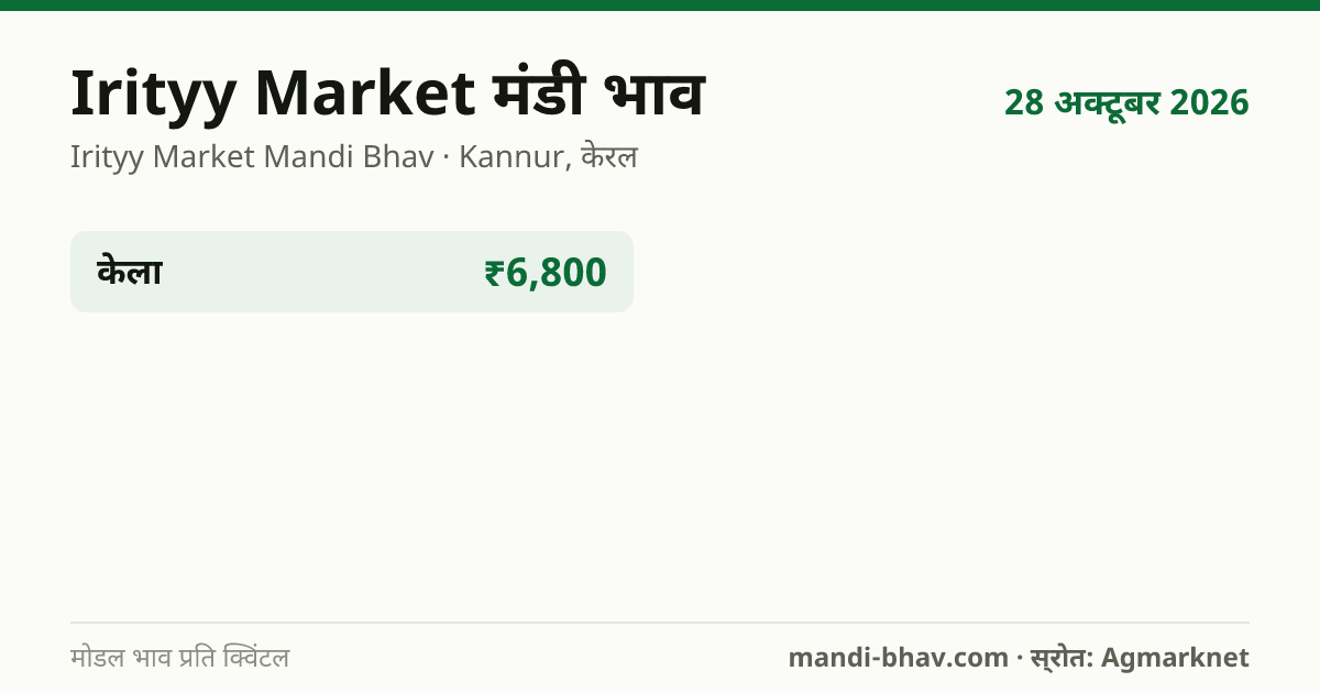 Irityy Market मंडी भाव 28 अक्टूबर 2026: फसलवार मोडल रेट प्रति क्विंटल