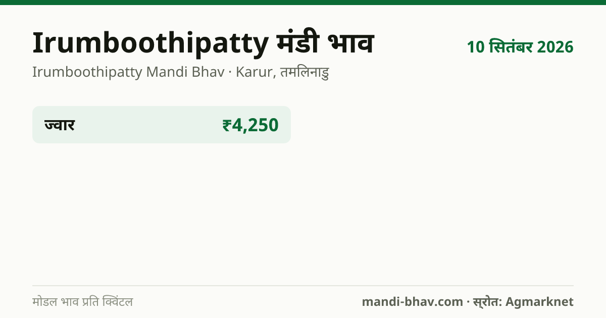 Irumboothipatty मंडी भाव 10 सितंबर 2026: फसलवार मोडल रेट प्रति क्विंटल