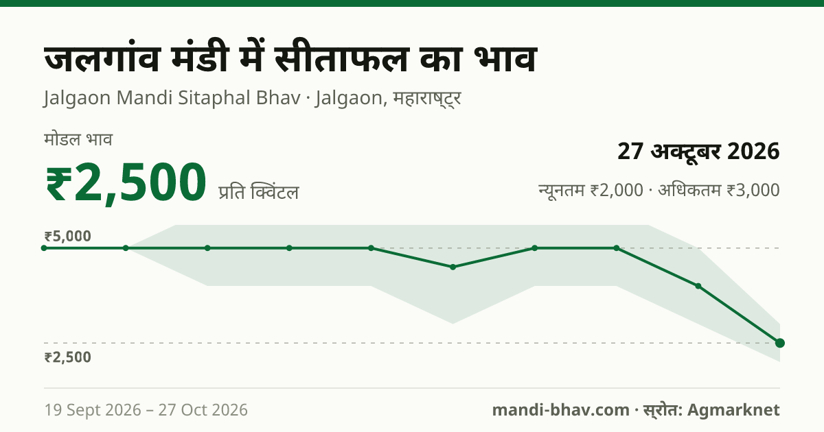 जलगांव मंडी में Seetapal का भाव 27 अक्टूबर 2026: मोडल ₹2,500 प्रति क्विंटल, भाव के रुझान का चार्ट