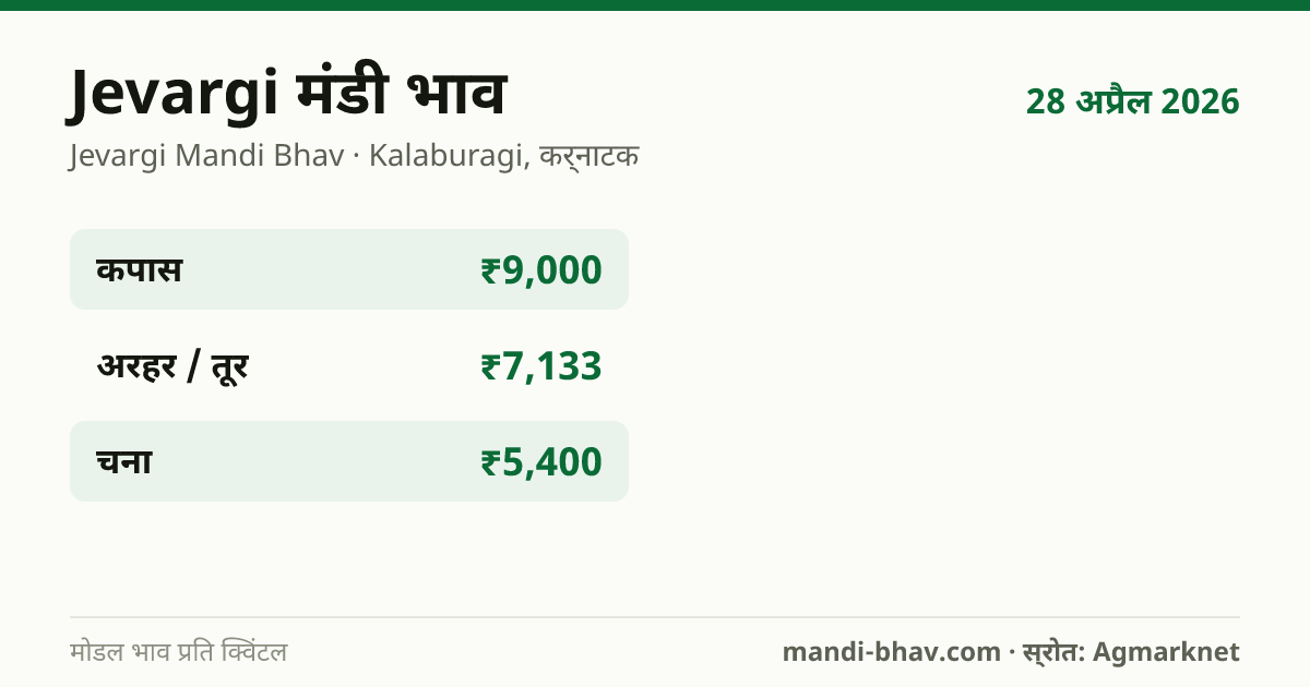 Jevargi मंडी भाव 28 अप्रैल 2026: फसलवार मोडल रेट प्रति क्विंटल