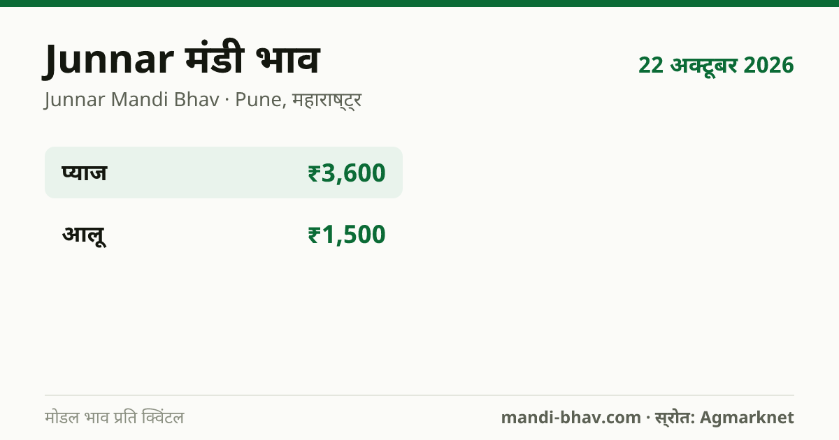 Junnar मंडी भाव 22 अक्टूबर 2026: फसलवार मोडल रेट प्रति क्विंटल
