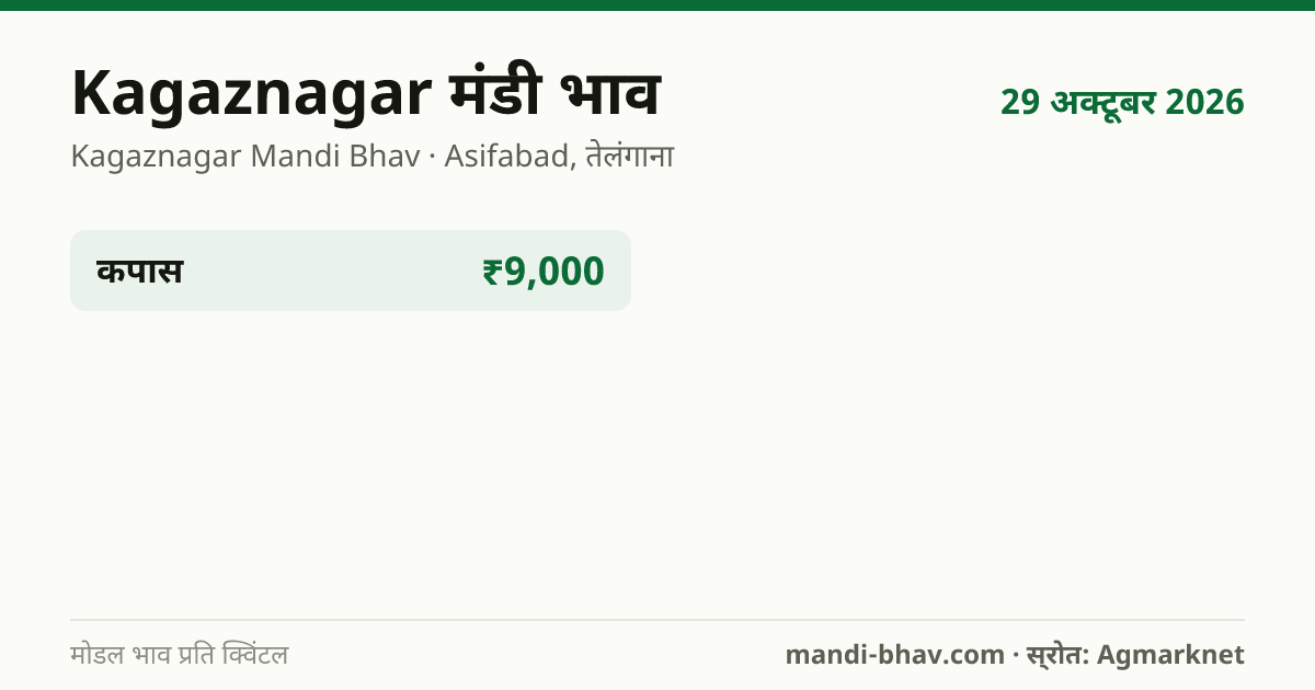 Kagaznagar मंडी भाव 29 अक्टूबर 2026: फसलवार मोडल रेट प्रति क्विंटल