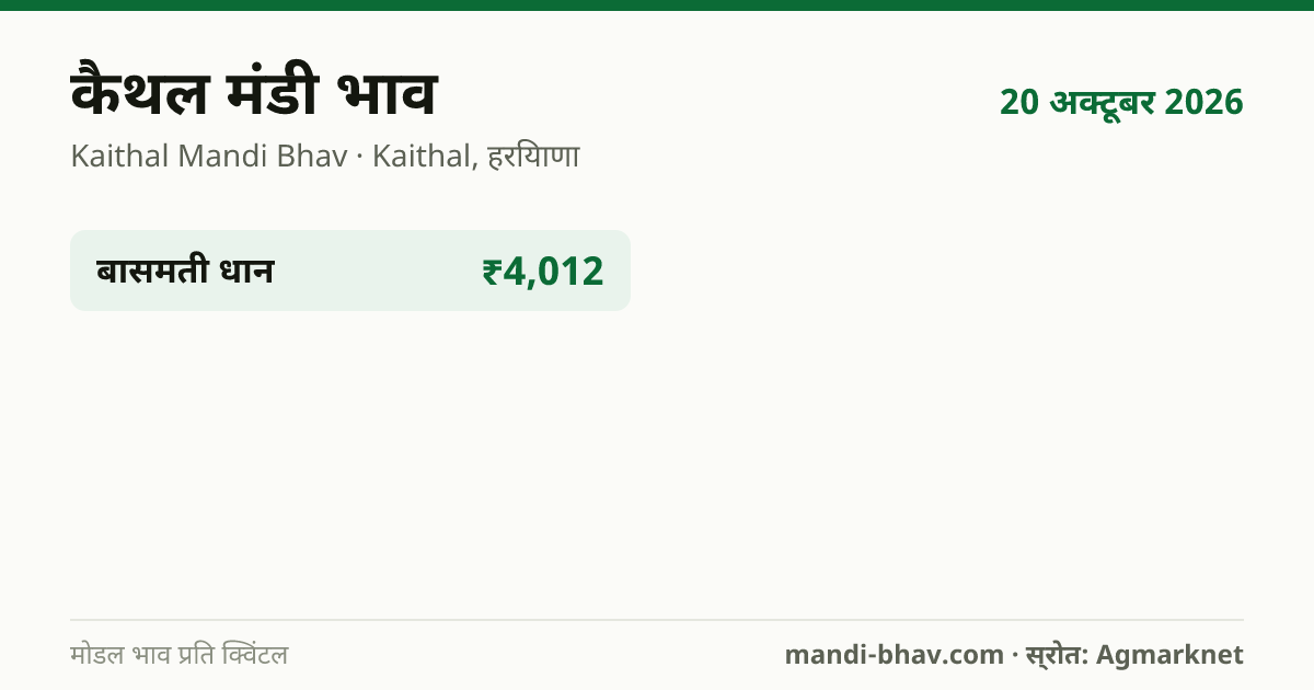 कैथल मंडी भाव 20 अक्टूबर 2026: फसलवार मोडल रेट प्रति क्विंटल