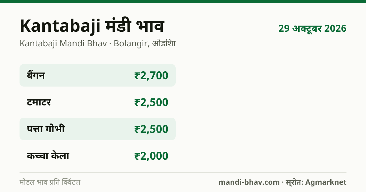 Kantabaji मंडी भाव 29 अक्टूबर 2026: फसलवार मोडल रेट प्रति क्विंटल