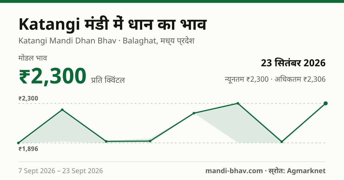 Katangi मंडी में धान का भाव 23 सितंबर 2026: मोडल ₹2,300 प्रति क्विंटल, भाव के रुझान का चार्ट