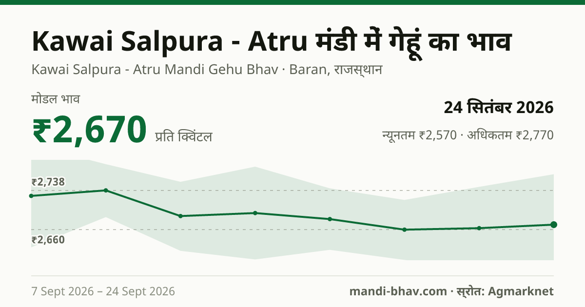 Kawai Salpura - Atru मंडी में गेहूं का भाव 24 सितंबर 2026: मोडल ₹2,670 प्रति क्विंटल, भाव के रुझान का चार्ट