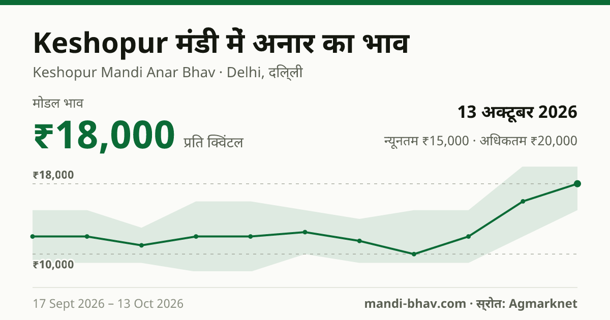 Keshopur मंडी में अनार का भाव 13 अक्टूबर 2026: मोडल ₹18,000 प्रति क्विंटल, भाव के रुझान का चार्ट