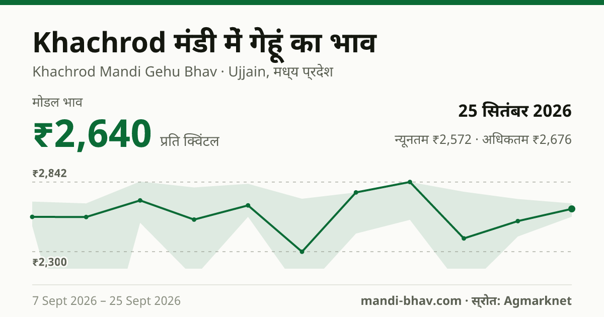 Khachrod मंडी में गेहूं का भाव 25 सितंबर 2026: मोडल ₹2,640 प्रति क्विंटल, भाव के रुझान का चार्ट