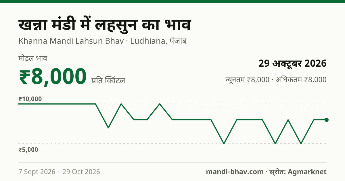 खन्ना मंडी में लहसुन का भाव 29 अक्टूबर 2026: मोडल ₹8,000 प्रति क्विंटल, भाव के रुझान का चार्ट