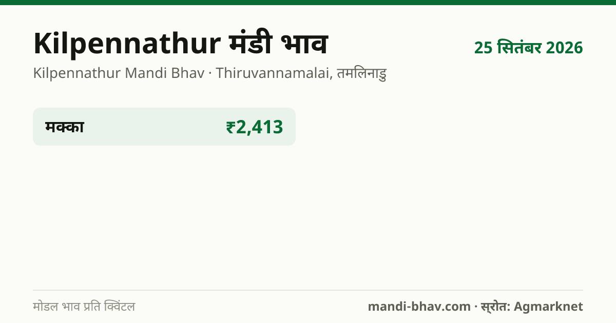Kilpennathur मंडी भाव 25 सितंबर 2026: फसलवार मोडल रेट प्रति क्विंटल