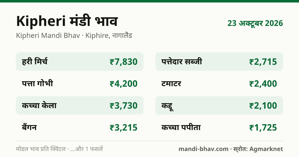 Kipheri मंडी भाव 23 अक्टूबर 2026: फसलवार मोडल रेट प्रति क्विंटल