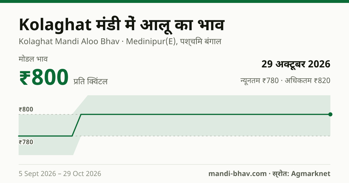 Kolaghat मंडी में आलू का भाव 29 अक्टूबर 2026: मोडल ₹800 प्रति क्विंटल, भाव के रुझान का चार्ट
