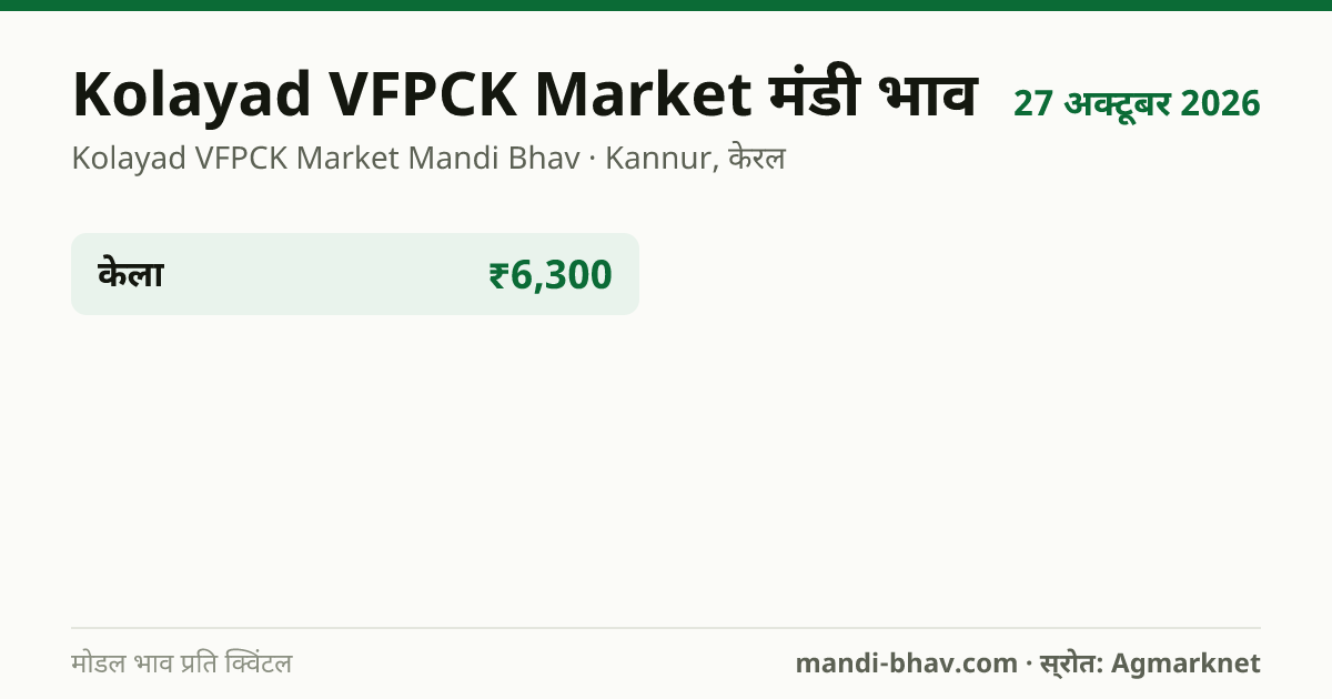 Kolayad VFPCK Market मंडी भाव 27 अक्टूबर 2026: फसलवार मोडल रेट प्रति क्विंटल