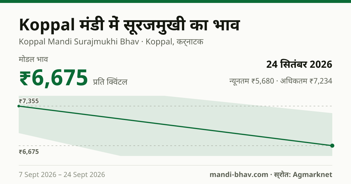 Koppal मंडी में सूरजमुखी का भाव 24 सितंबर 2026: मोडल ₹6,675 प्रति क्विंटल, भाव के रुझान का चार्ट