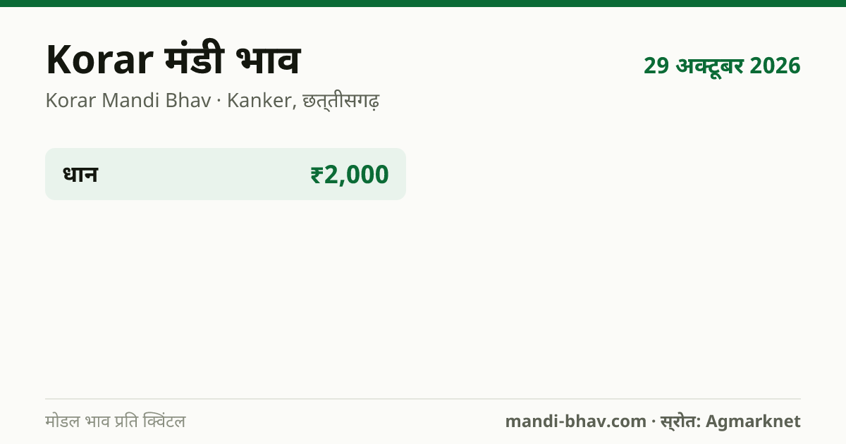 Korar मंडी भाव 29 अक्टूबर 2026: फसलवार मोडल रेट प्रति क्विंटल