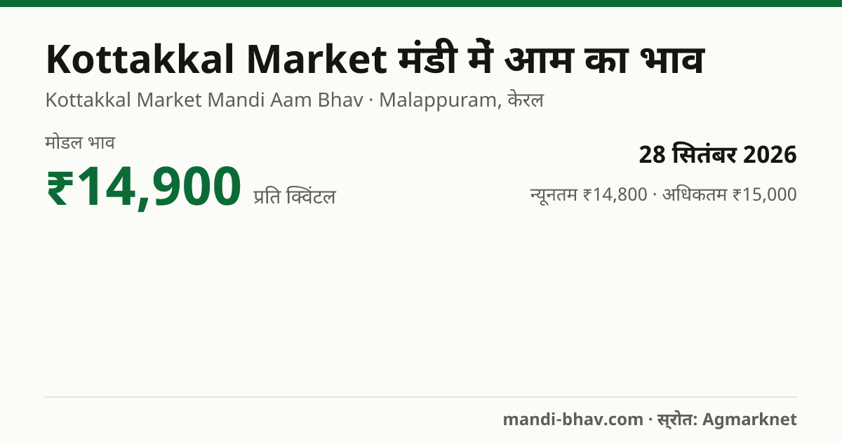 Kottakkal Market मंडी में आम का भाव 28 सितंबर 2026: मोडल ₹14,900 प्रति क्विंटल, भाव के रुझान का चार्ट