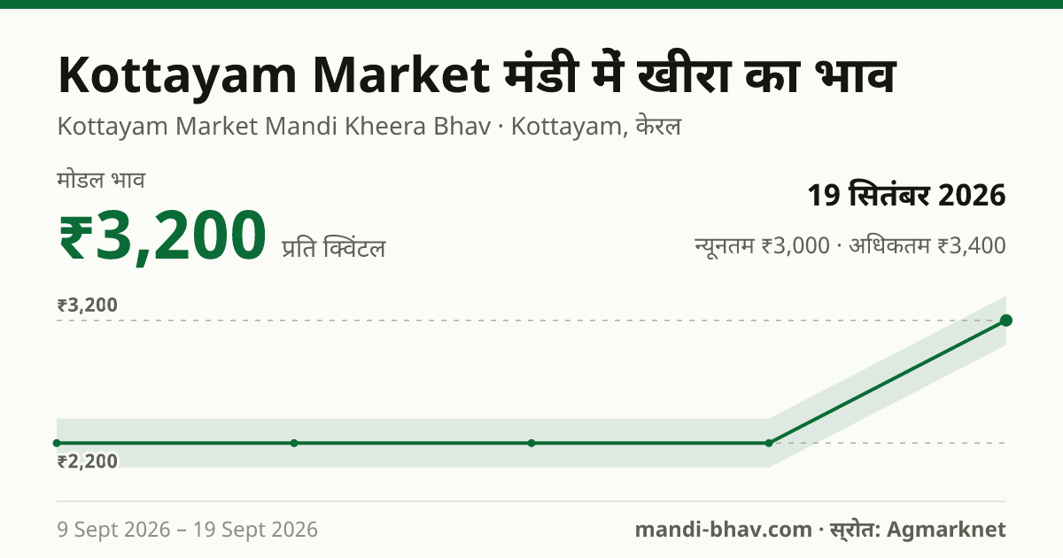 Kottayam Market मंडी में खीरा का भाव 19 सितंबर 2026: मोडल ₹3,200 प्रति क्विंटल, भाव के रुझान का चार्ट