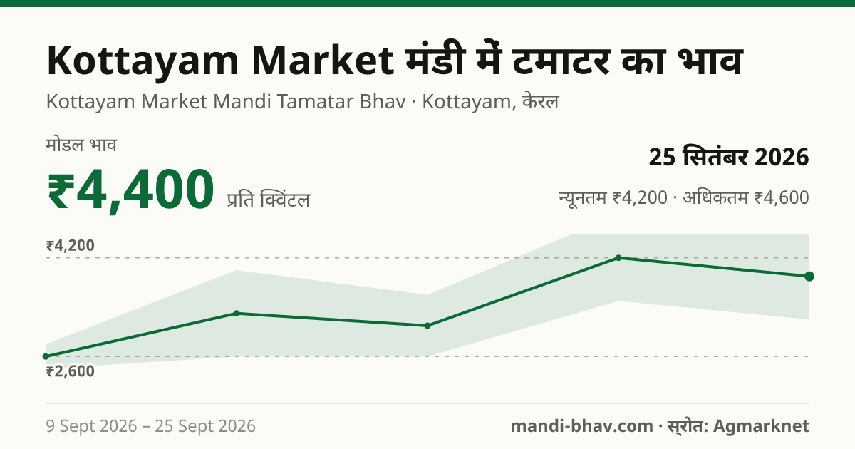 Kottayam Market मंडी में टमाटर का भाव 25 सितंबर 2026: मोडल ₹4,400 प्रति क्विंटल, भाव के रुझान का चार्ट
