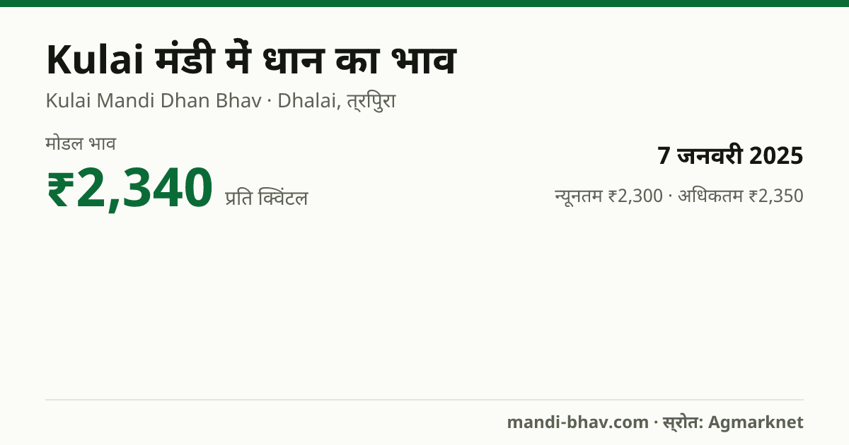 Kulai मंडी में धान का भाव 7 जनवरी 2025: मोडल ₹2,340 प्रति क्विंटल, भाव के रुझान का चार्ट