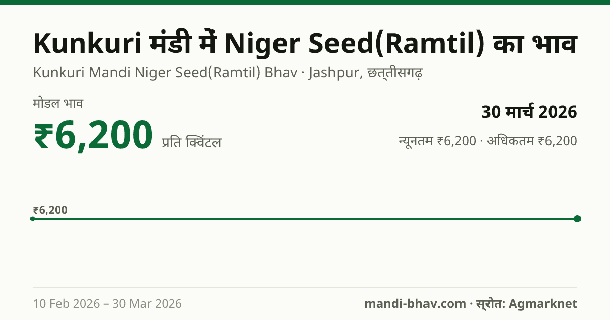 Kunkuri मंडी में Niger Seed(Ramtil) का भाव 30 मार्च 2026: मोडल ₹6,200 प्रति क्विंटल, भाव के रुझान का चार्ट